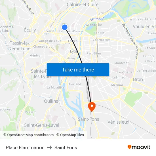 Place Flammarion to Saint Fons map