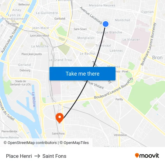Place Henri to Saint Fons map
