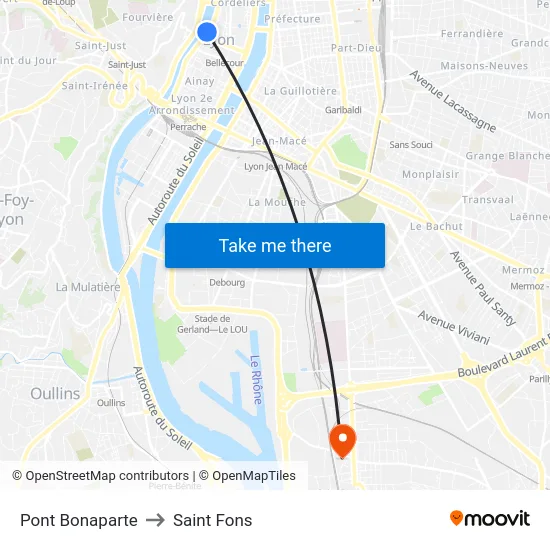 Pont Bonaparte to Saint Fons map