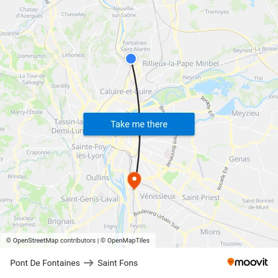 Pont De Fontaines to Saint Fons map