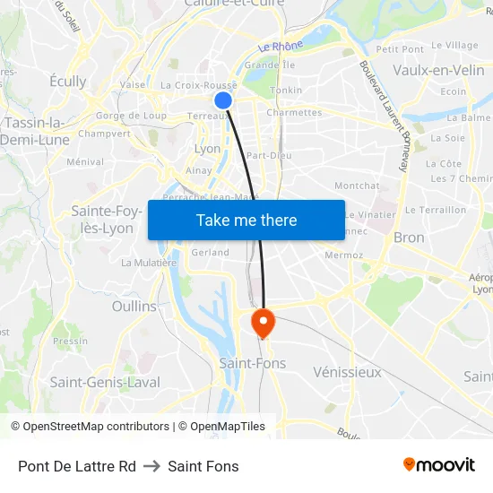 Pont De Lattre Rd to Saint Fons map