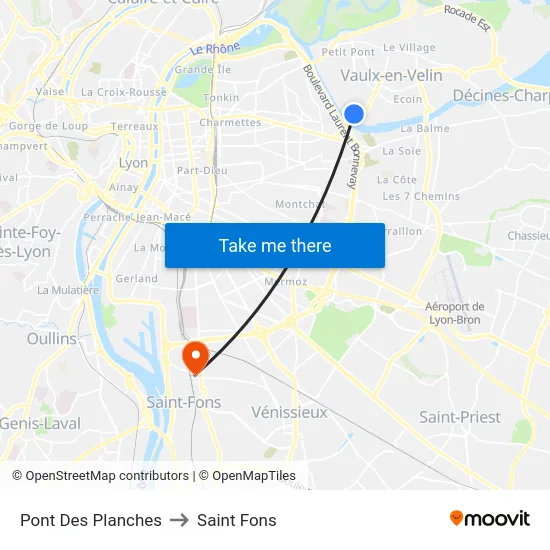 Pont Des Planches to Saint Fons map