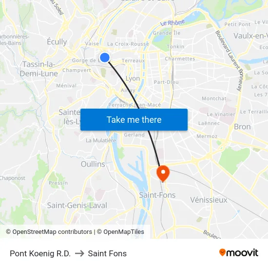 Pont Koenig R.D. to Saint Fons map