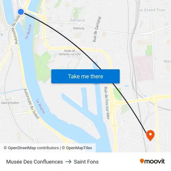 Musée Des Confluences to Saint Fons map