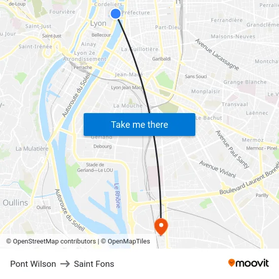 Pont Wilson to Saint Fons map