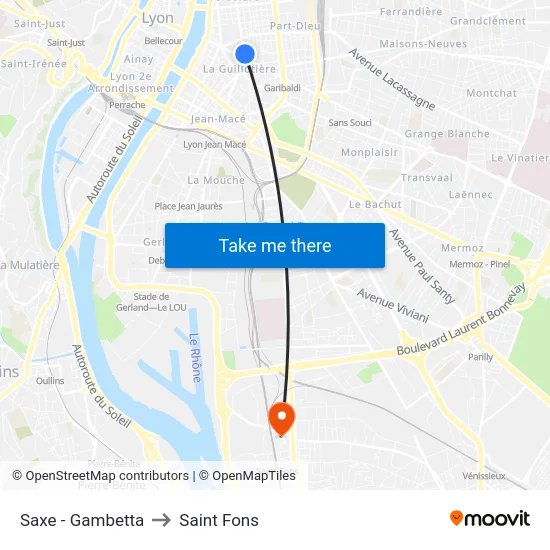 Saxe - Gambetta to Saint Fons map