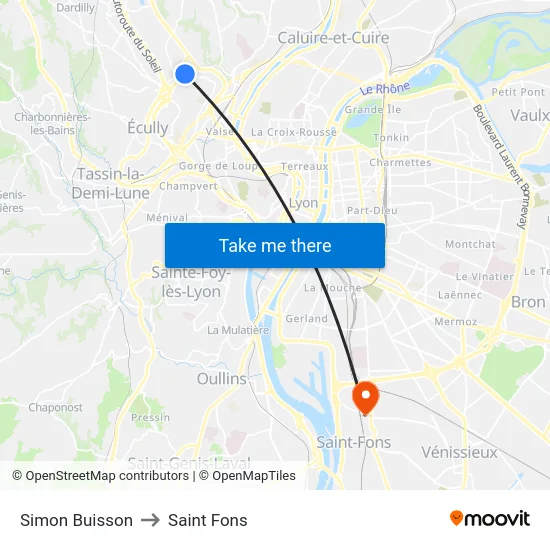 Simon Buisson to Saint Fons map