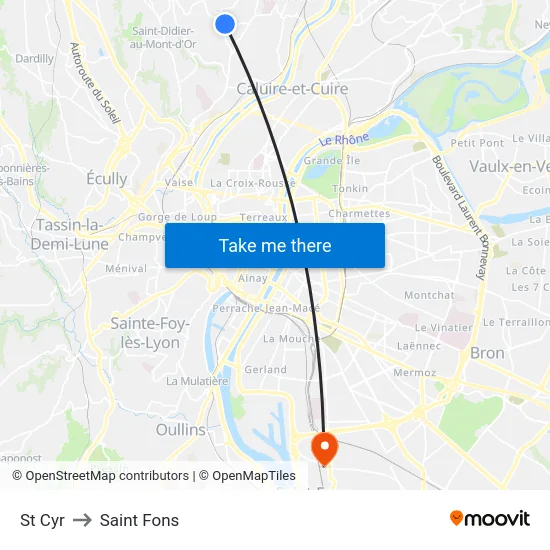 St Cyr to Saint Fons map