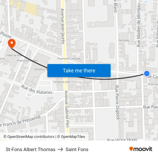 St-Fons Albert Thomas to Saint Fons map