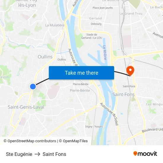 Ste Eugénie to Saint Fons map