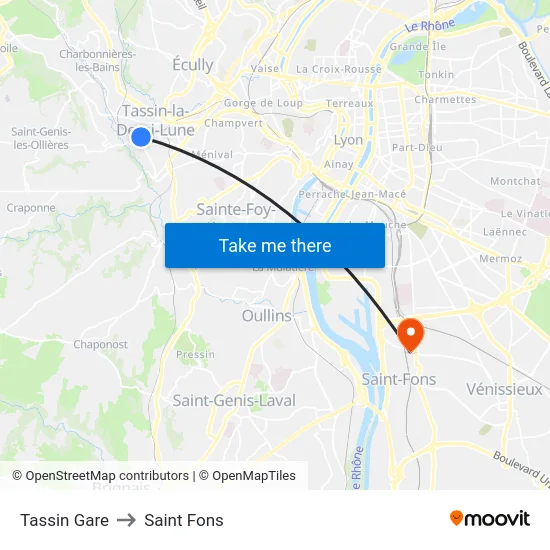 Tassin Gare to Saint Fons map