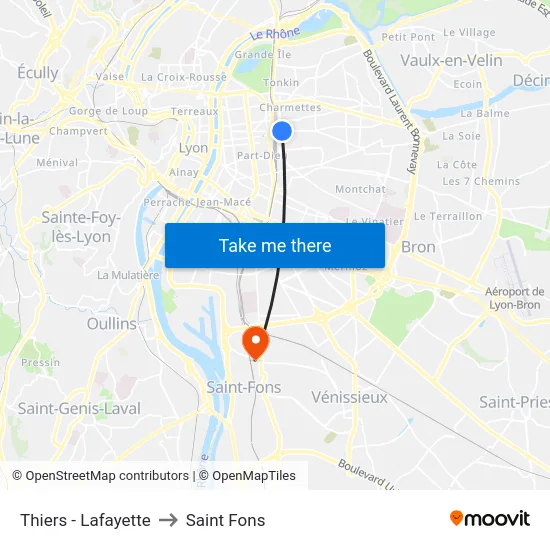 Thiers - Lafayette to Saint Fons map