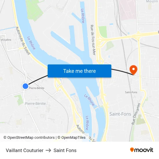 Vaillant Couturier to Saint Fons map