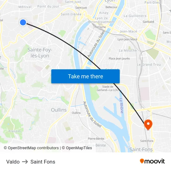 Valdo to Saint Fons map