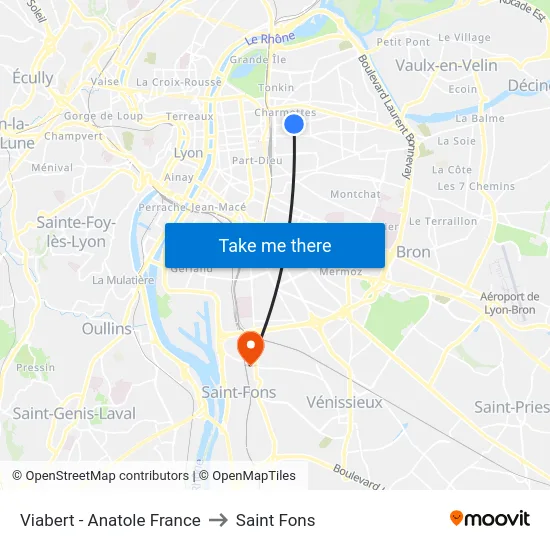 Viabert - Anatole France to Saint Fons map