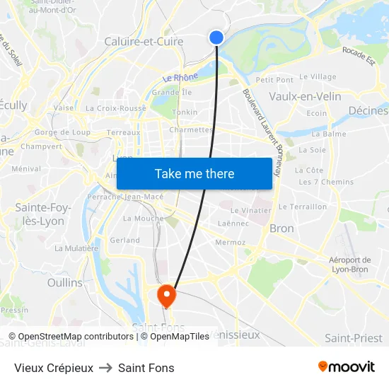 Vieux Crépieux to Saint Fons map