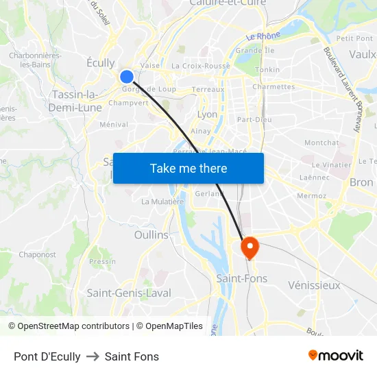 Pont D'Ecully to Saint Fons map