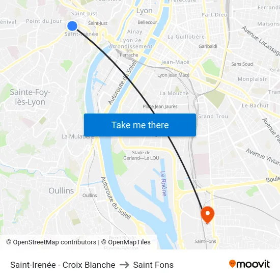 Saint-Irenée - Croix Blanche to Saint Fons map