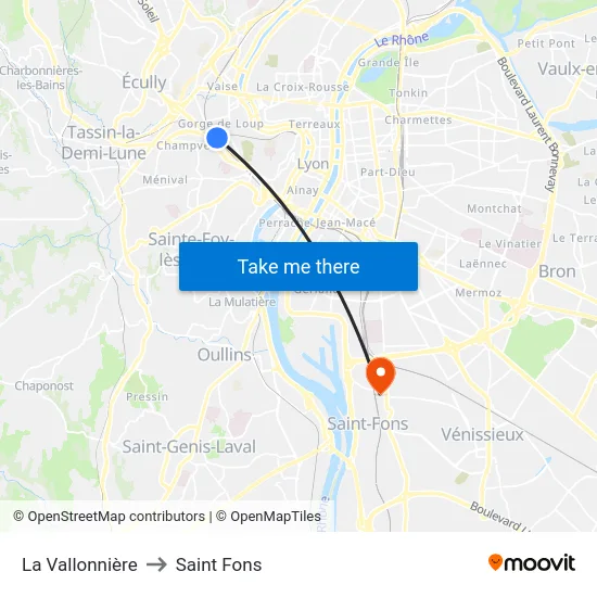 La Vallonnière to Saint Fons map