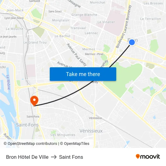 Bron Hôtel De Ville to Saint Fons map