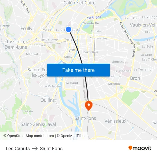 Les Canuts to Saint Fons map