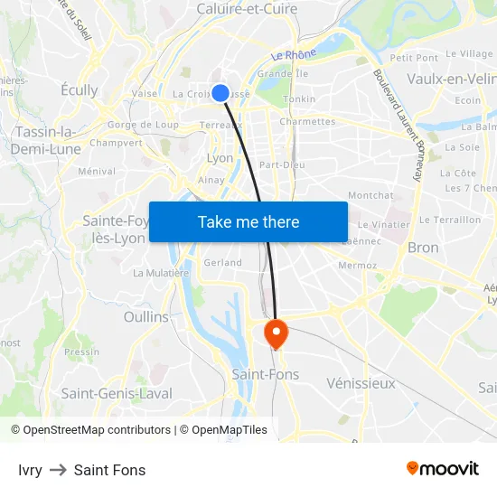 Ivry to Saint Fons map