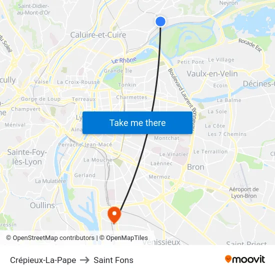 Crépieux-La-Pape to Saint Fons map