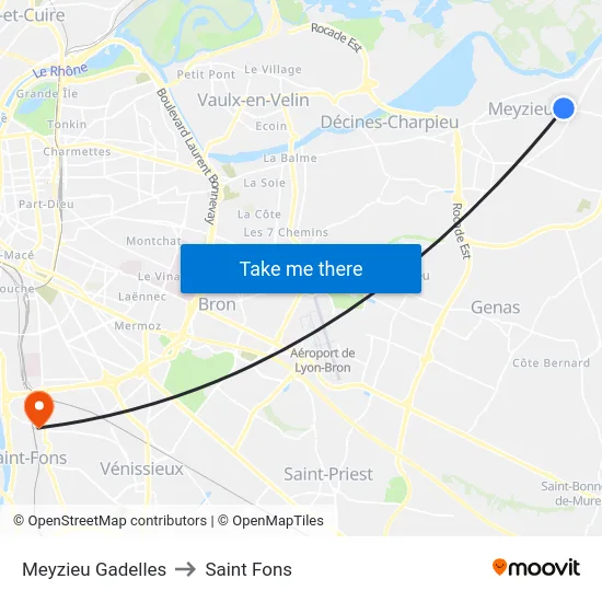 Meyzieu Gadelles to Saint Fons map