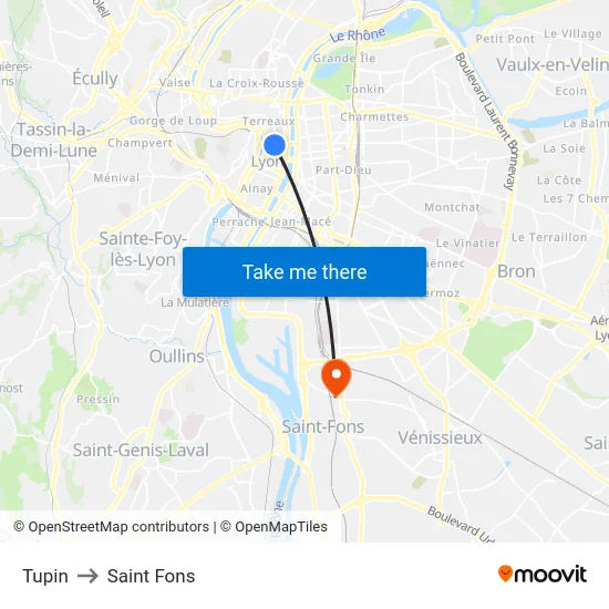 Tupin to Saint Fons map