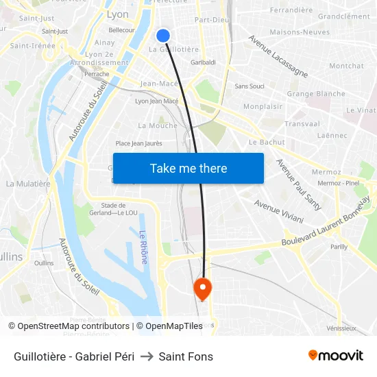 Guillotière - Gabriel Péri to Saint Fons map
