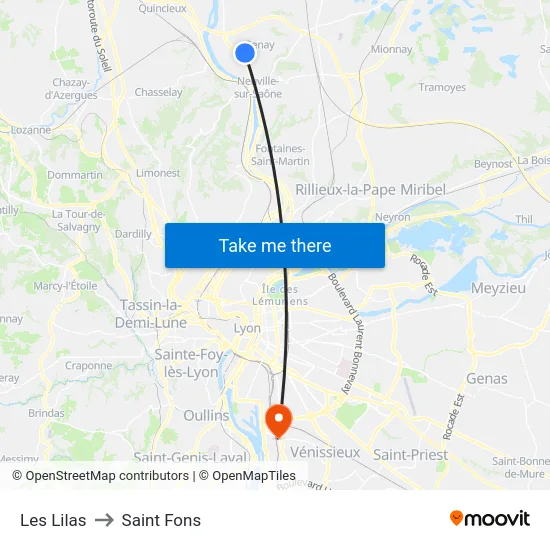 Les Lilas to Saint Fons map