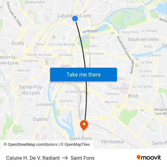Caluire H. De V. Radiant to Saint Fons map