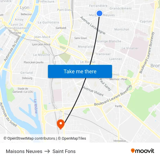 Maisons Neuves to Saint Fons map