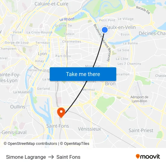 Simone Lagrange to Saint Fons map