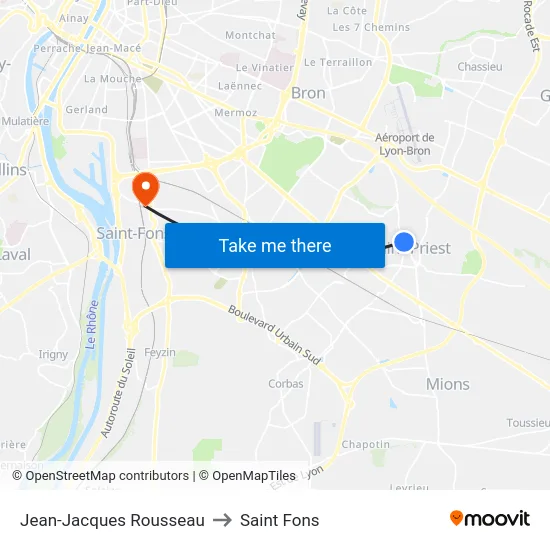 Jean-Jacques Rousseau to Saint Fons map