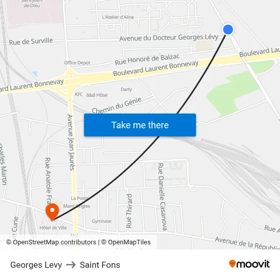 Georges Levy to Saint Fons map