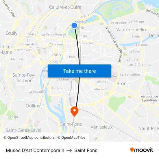 Musée D'Art Contemporain to Saint Fons map
