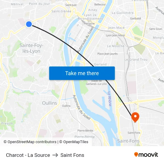 Charcot - La Source to Saint Fons map