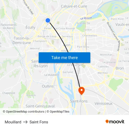 Mouillard to Saint Fons map