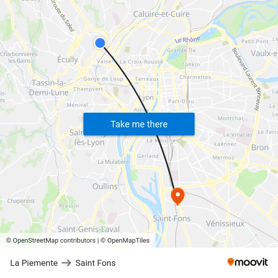 La Piemente to Saint Fons map
