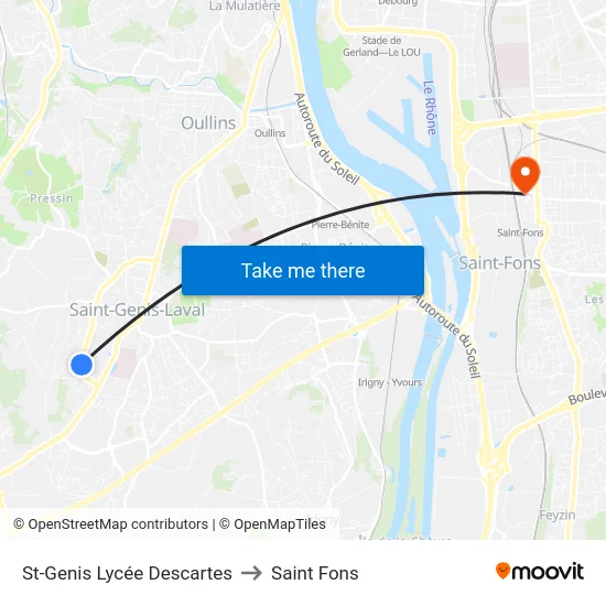 St-Genis Lycée Descartes to Saint Fons map