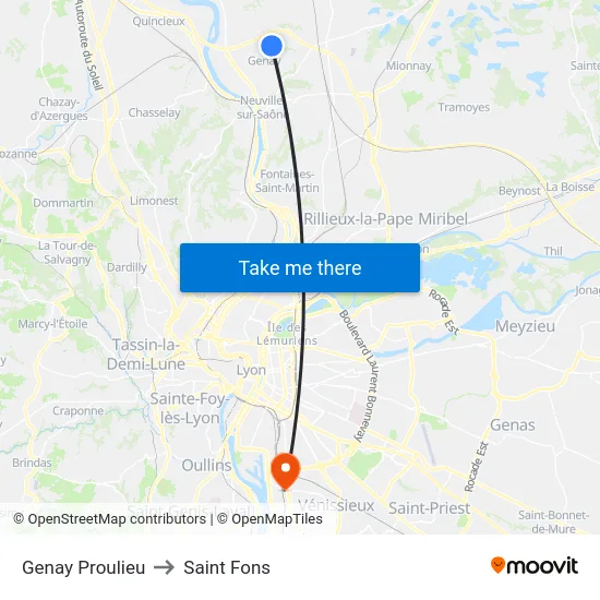 Genay Proulieu to Saint Fons map