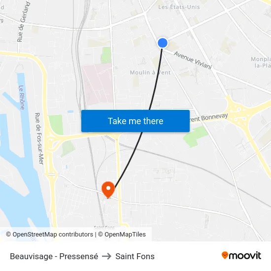 Beauvisage - Pressensé to Saint Fons map