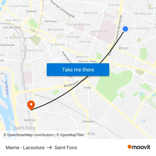 Marne - Lacouture to Saint Fons map