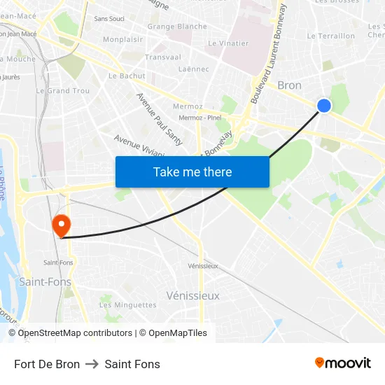 Fort De Bron to Saint Fons map