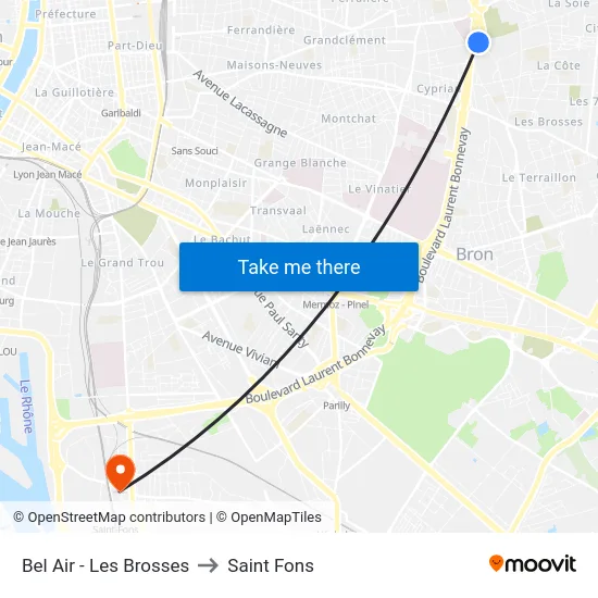 Bel Air - Les Brosses to Saint Fons map