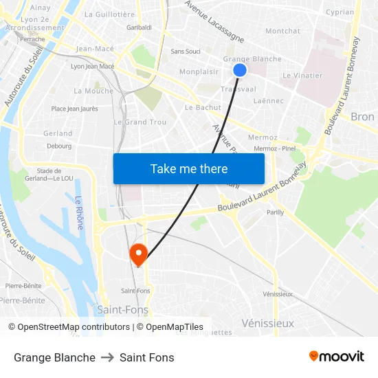 Grange Blanche to Saint Fons map