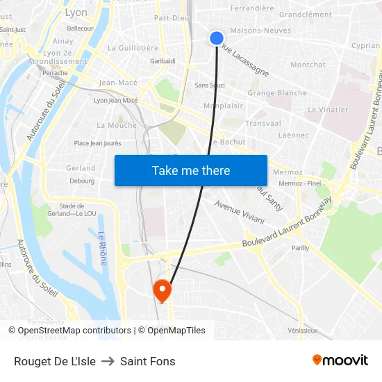 Rouget De L'Isle to Saint Fons map