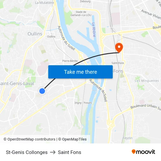 St-Genis Collonges to Saint Fons map