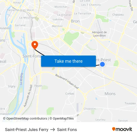 Saint-Priest Jules Ferry to Saint Fons map